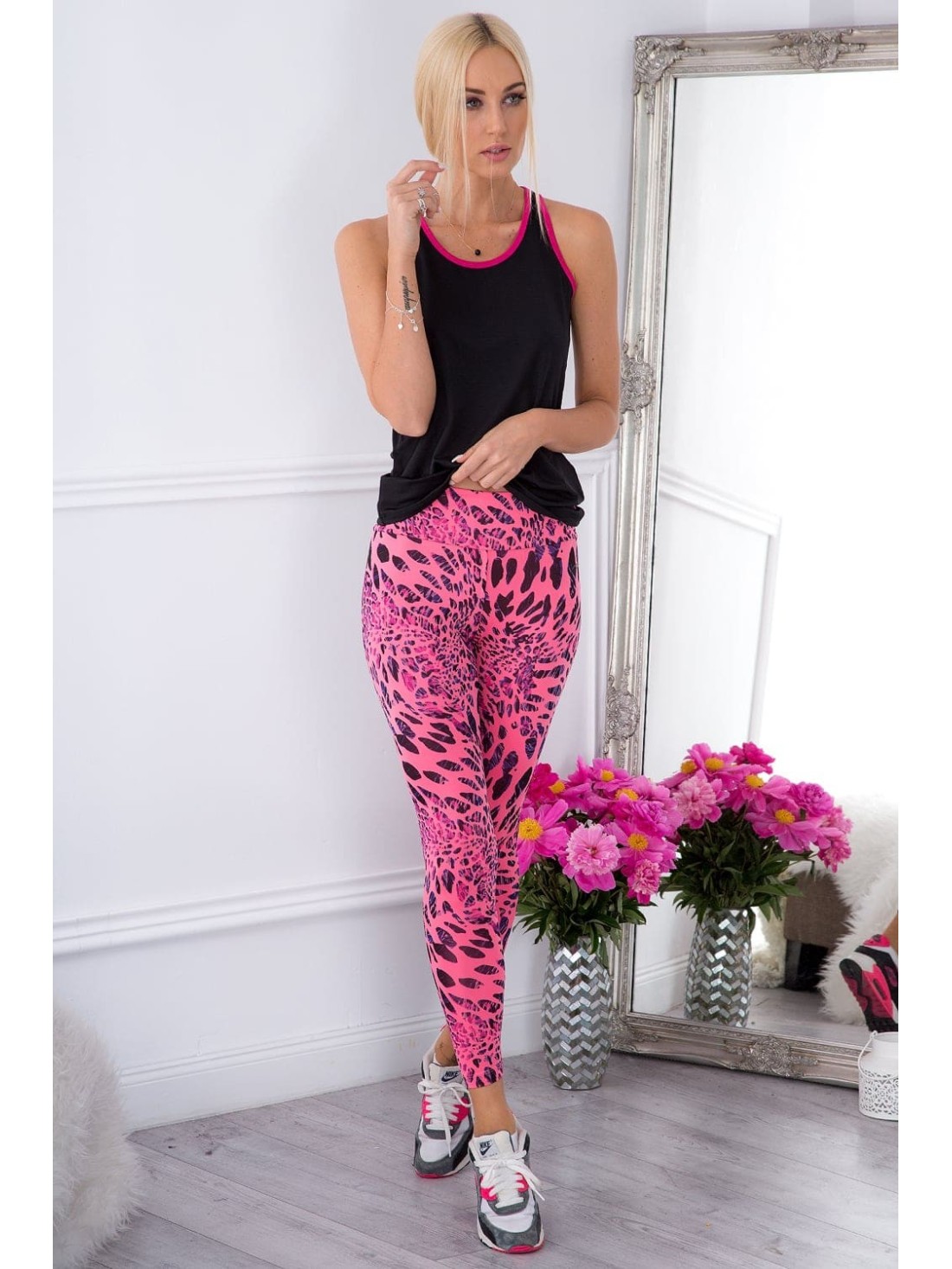 Jambiere sport cu imprimeu leopard roz H006 - Magazin online - Boutique